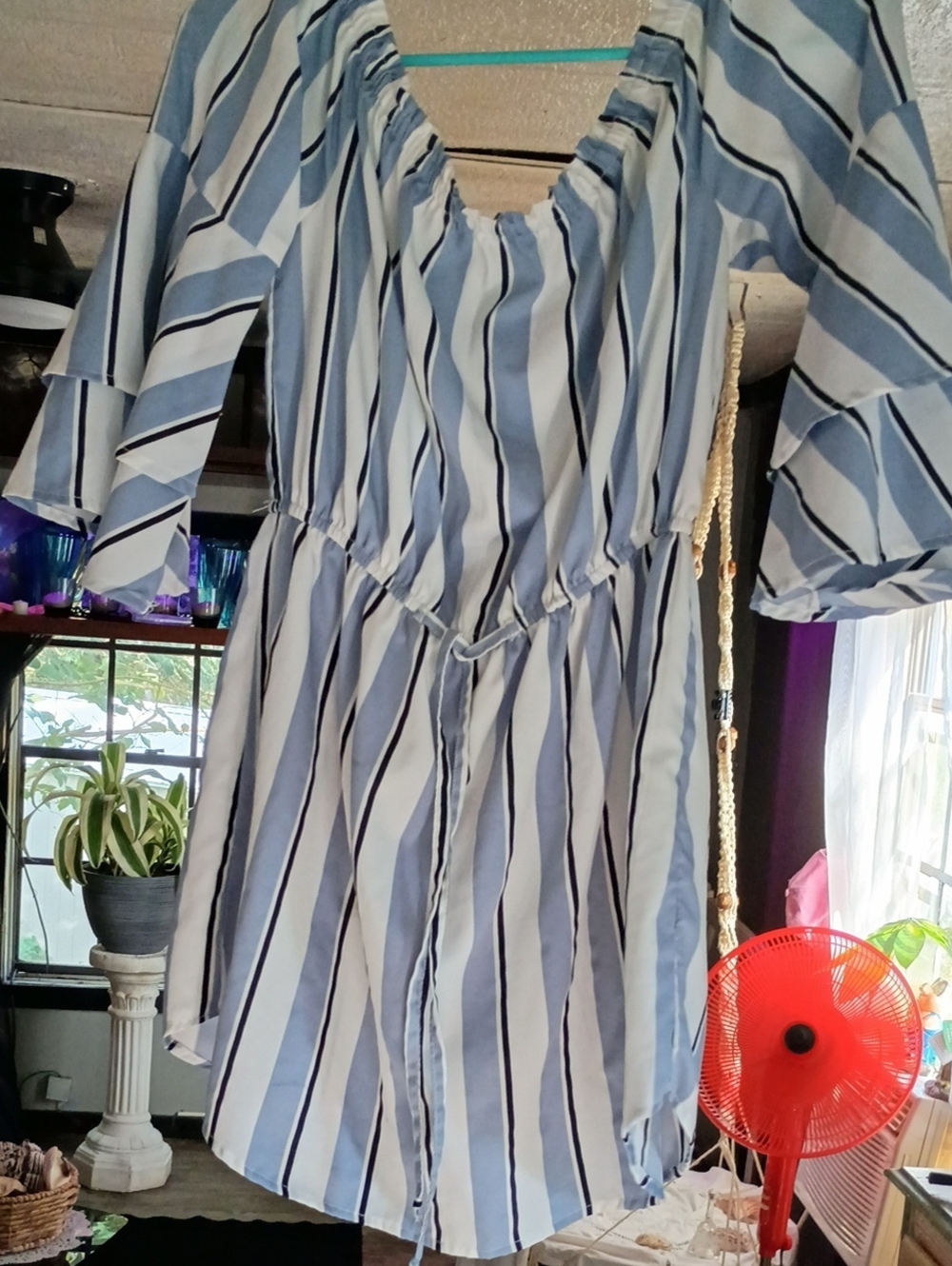 Blush Light Blue and White Striped Mini Dress